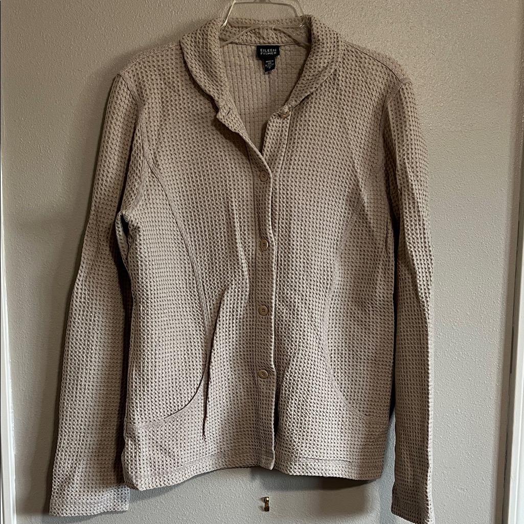 Eileen Fisher Waffle Weave Textured Button Down Shirt